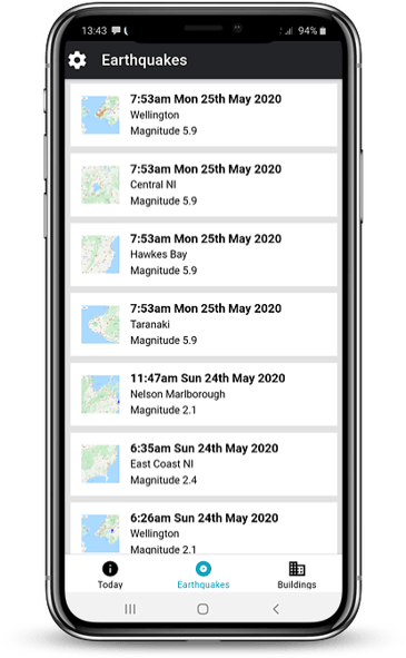 App earthquake summary mockup