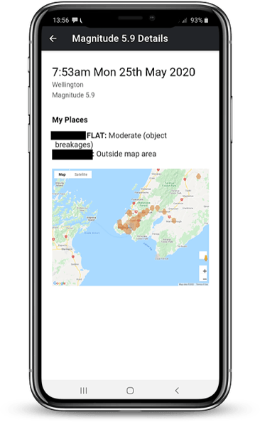 App event map mockup - Wellington Earthquake